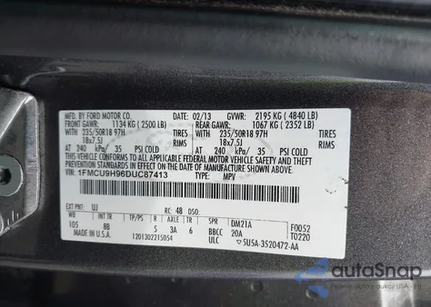 2013 Ford Escape Sel z USA, uszkodzony, nr VIN 1FMCU9H96DUC87413